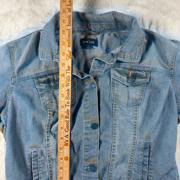 New Look Womens Medium Wash Blue Denim Trucker Jacket Size L Long Sleeve Button - Picture 4 of 6